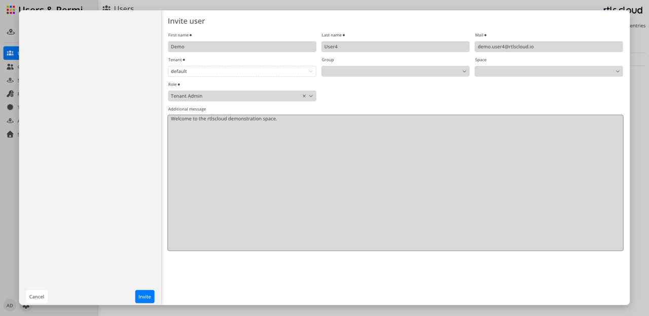 Invitation dialog